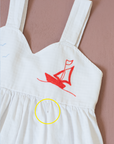 White 1950s Tunic with Embroidered Sailboats | 9-12 Months