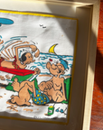 Popeye and Olive at the Beach | Framed Vintage Handkerchief