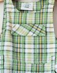 Green checkered overall with a Babar the Elephant embroidery in a parachute | 18-24 months