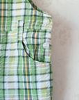 Green checkered overall with a Babar the Elephant embroidery in a parachute | 18-24 months
