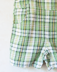 Green checkered overall with a Babar the Elephant embroidery in a parachute | 18-24 months