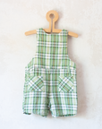 Green checkered overall with a Babar the Elephant embroidery in a parachute | 18-24 months