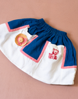 Blue, white and red skirt with cat and straw hat | 2-3 years