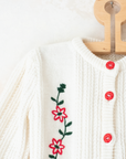 קרדיגן צמר לבן עם לבבות ופונפונים | 2-3 שנים