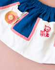 Blue, white and red skirt with cat and straw hat | 2-3 years