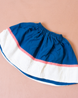 Blue, white and red skirt with cat and straw hat | 2-3 years