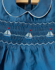 Blue embroidered sailboat romper | French deadstock | 9-12 months