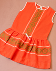 Orange dress made of ethnic woven fabric | 3-4 years