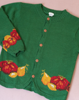 קרדיגן סרוג ירוק עם פירות וירקות | 8-9 שנים
