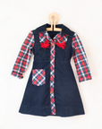 Corduroy dress with checks and pompoms | 3-4 years