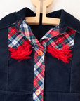 Corduroy dress with checks and pompoms | 3-4 years