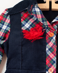 Corduroy dress with checks and pompoms | 3-4 years