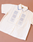 White button-down shirt with embroidered squares | 6-8 years