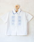 White button-down shirt with embroidered squares | 6-8 years