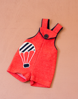 Red overall with a hot air balloon | French deadstock from the seventies | 0-3 months