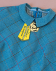 Seventies dress in turquoise with checks | French dead stock | 7-8 years