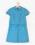 Seventies dress in turquoise with checks | French dead stock | 7-8 years