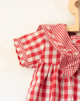 Red plaid romper with bow | 9-12 months