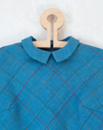 Seventies dress in turquoise with checks | French dead stock | 7-8 years
