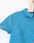Seventies dress in turquoise with checks | French dead stock | 7-8 years
