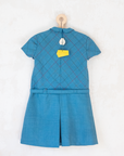 Seventies dress in turquoise with checks | French dead stock | 7-8 years