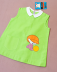 Green dress with boy and ball embroidery | Italian deadstock from the 70s | 12-18 months