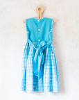 Light blue Spanish dress with checks and flowers | 4-5 years