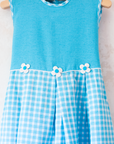 Light blue Spanish dress with checks and flowers | 4-5 years