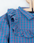 Checkered shirt in shades of purple and turquoise | 5-6 years