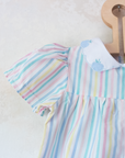 Pastel striped overalls with apples | 9-12 months