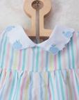 Pastel striped overalls with apples | 9-12 months