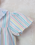Pastel striped overalls with apples | 9-12 months