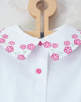 חולצה לבנה מכופתרת עם פרחים ורודים רקומים | 18-24 חודשים