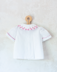חולצה לבנה מכופתרת עם פרחים ורודים רקומים | 18-24 חודשים