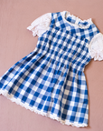 Blue and white checkered dress with white lace | 12-18 months