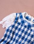 Blue and white checkered dress with white lace | 12-18 months