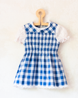 Blue and white checkered dress with white lace | 12-18 months