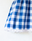 Blue and white checkered dress with white lace | 12-18 months