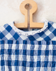 Blue and white checkered dress with white lace | 12-18 months
