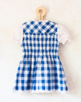 Blue and white checkered dress with white lace | 12-18 months
