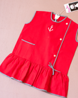 Red dress with embroidered anchor | French deadstock from the Sixties | 18-24 months
