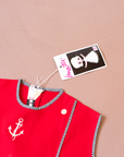 Red dress with embroidered anchor | French deadstock from the Sixties | 18-24 months