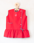 Red dress with embroidered anchor | French deadstock from the Sixties | 18-24 months