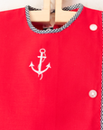 Red dress with embroidered anchor | French deadstock from the Sixties | 18-24 months