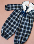 Long plaid overalls with bow tie | 12-18 months