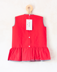Red dress with embroidered anchor | French deadstock from the Sixties | 18-24 months