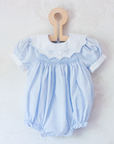 Light blue overalls with collar and hearts | 3-6 months