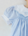 Light blue overalls with collar and hearts | 3-6 months