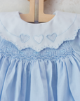 Light blue overalls with collar and hearts | 3-6 months