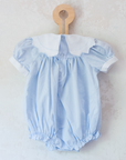 Light blue overalls with collar and hearts | 3-6 months